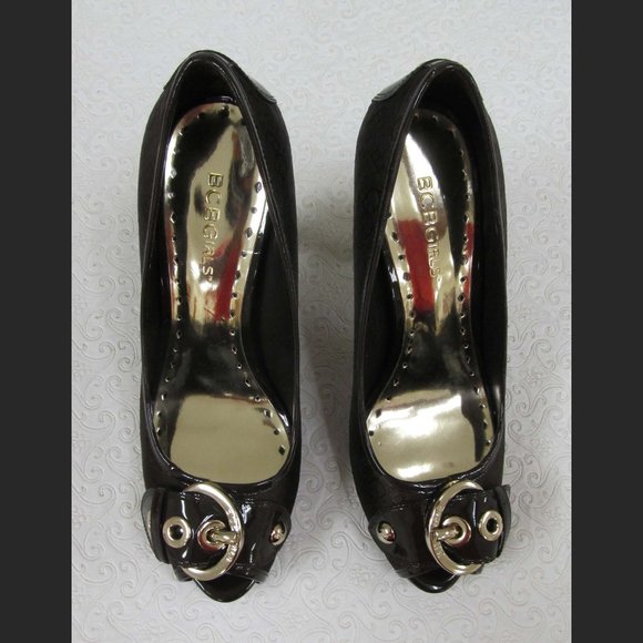 BCBGirls Elga Chocolate Printed Open Toe Heels - Picture 2 of 5